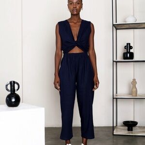 SELFI Rayon Linen Tan Jumpsuit Medium